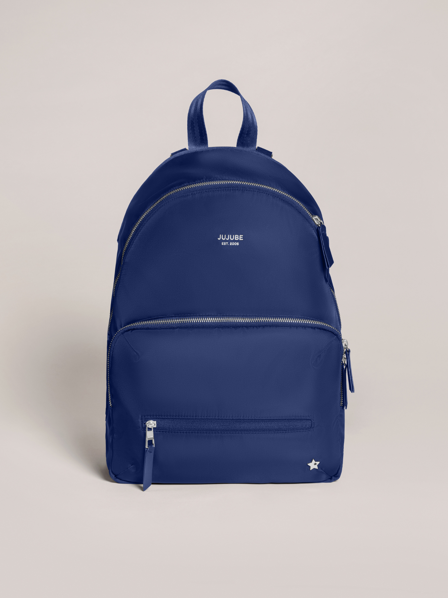 Leather top navy backpack