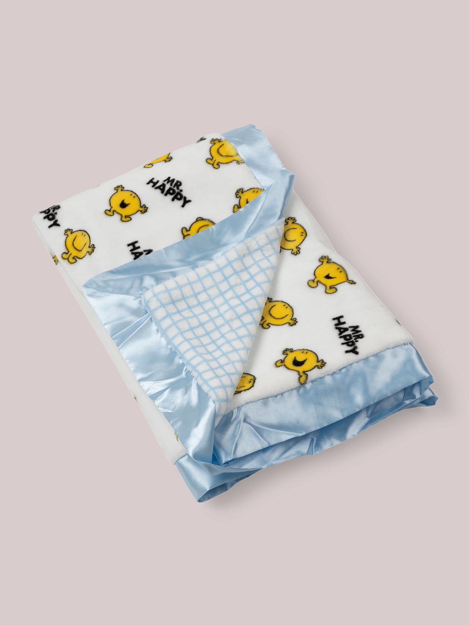 Mr. Happy Reversible Blanket folded with reverse side showing