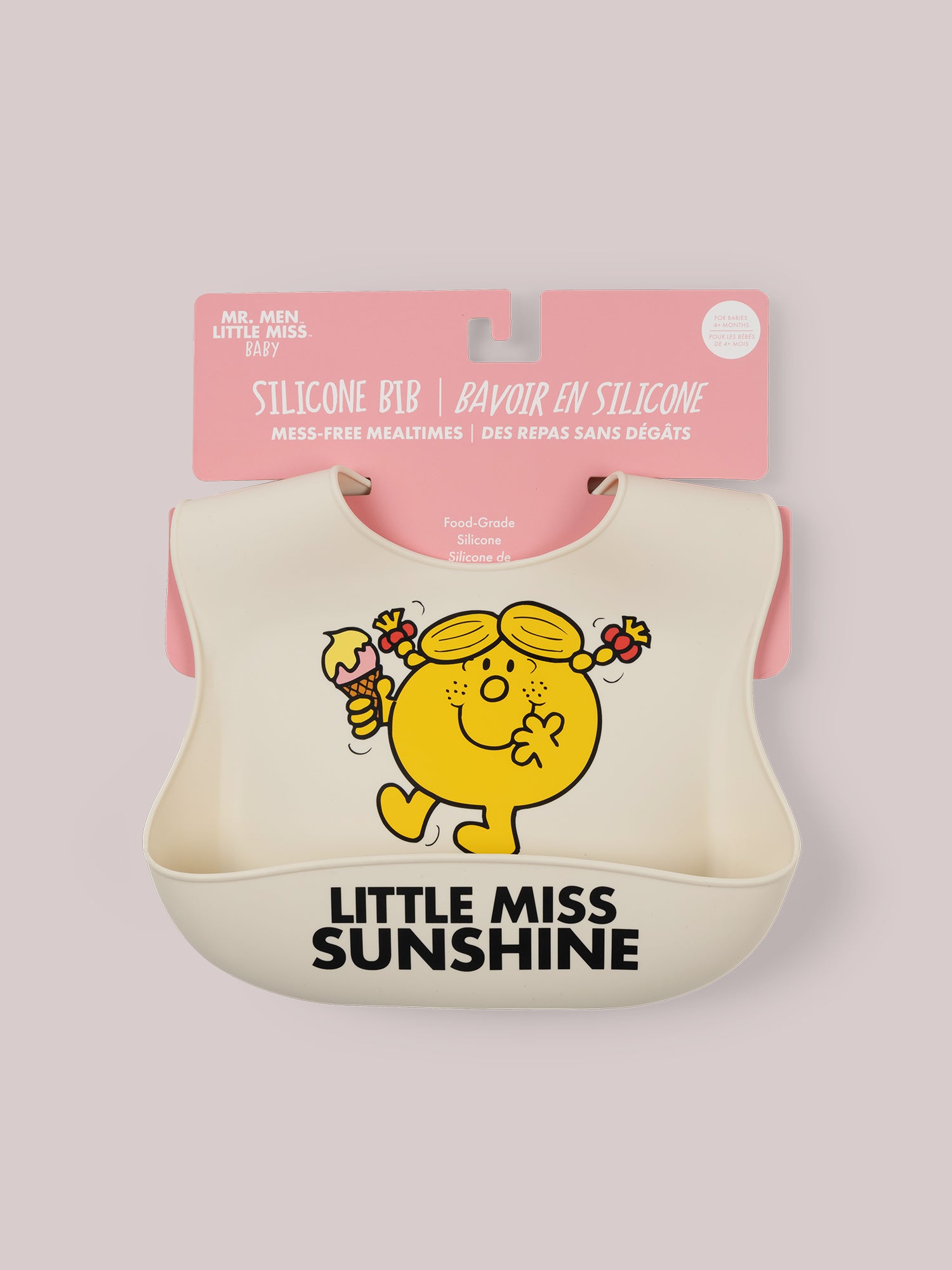 Little Miss Sunshine silicone bib attached to tag
