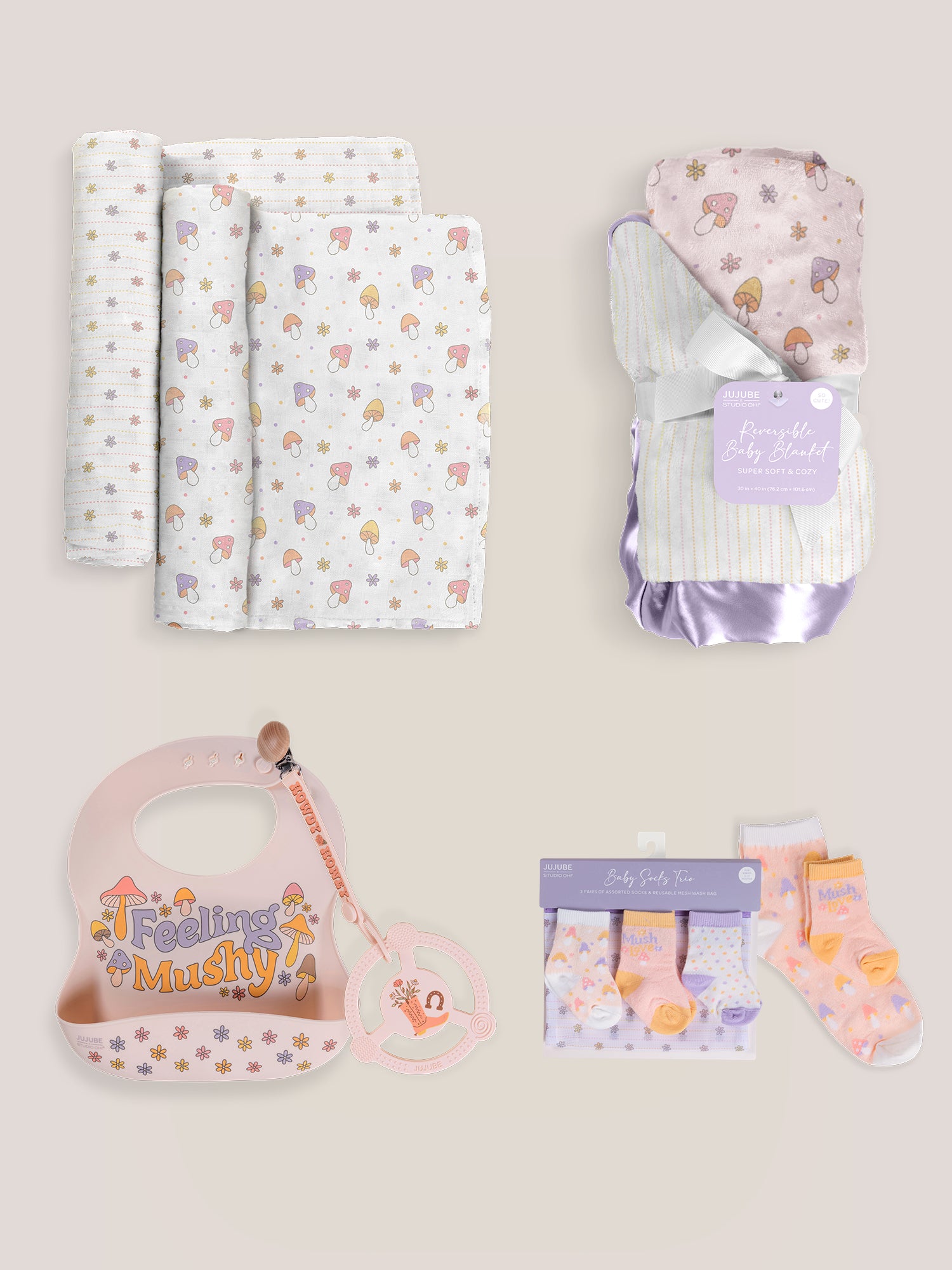 JuJuBe x Studio Oh! Socks, Bib, Teething Ring, Blankets Baby