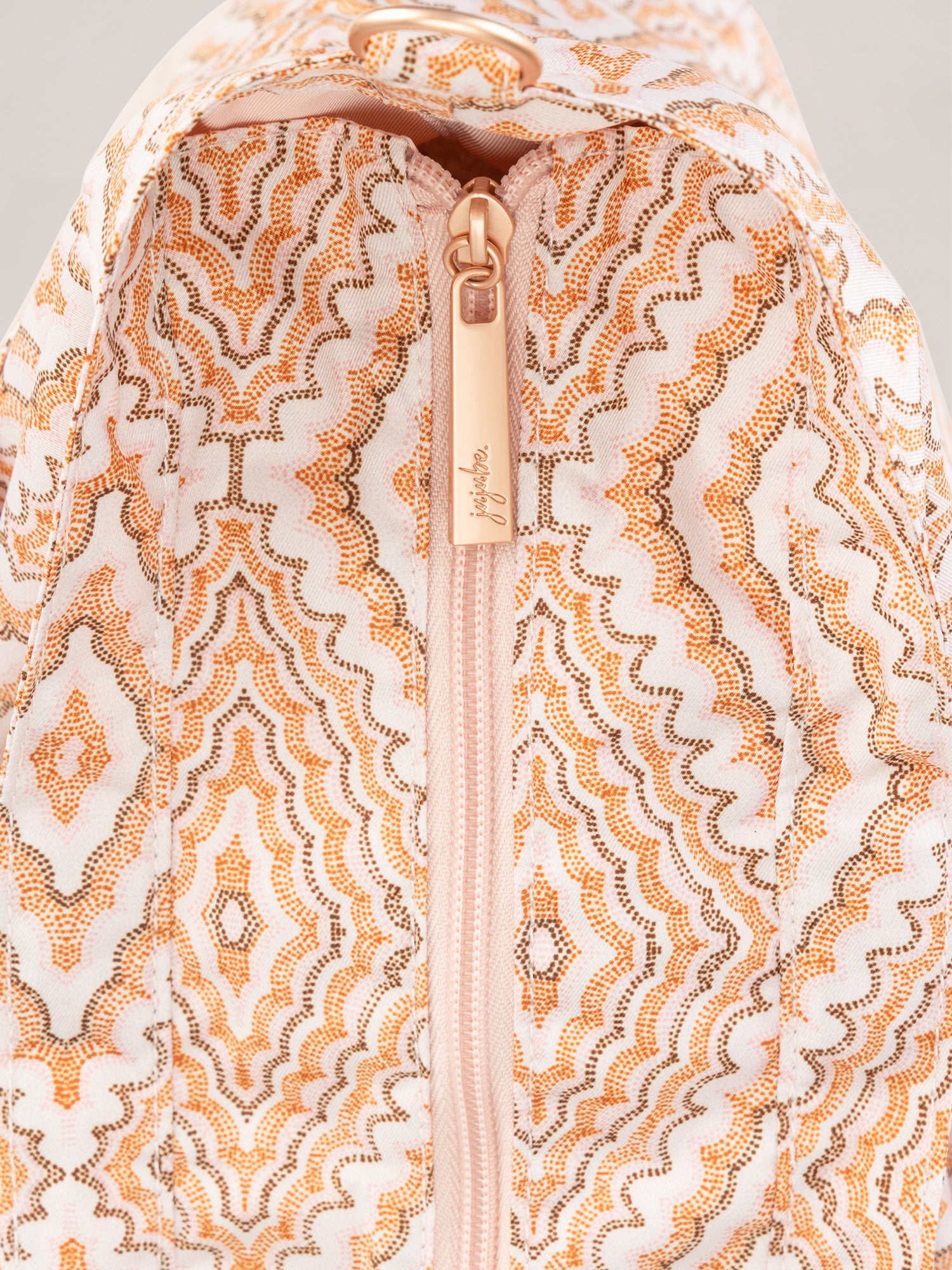 Pink, Orange and Brown Dotted Diamond Pattern Super Be Zipper Pull Detail View