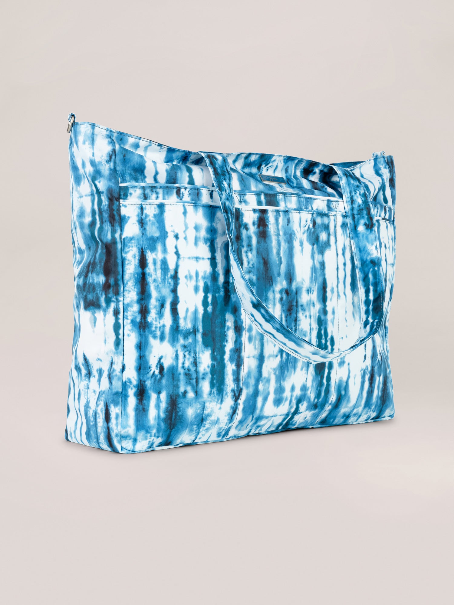 Blue and White Tie Dye Print Super Be Tote Bag Quarter Angle View
