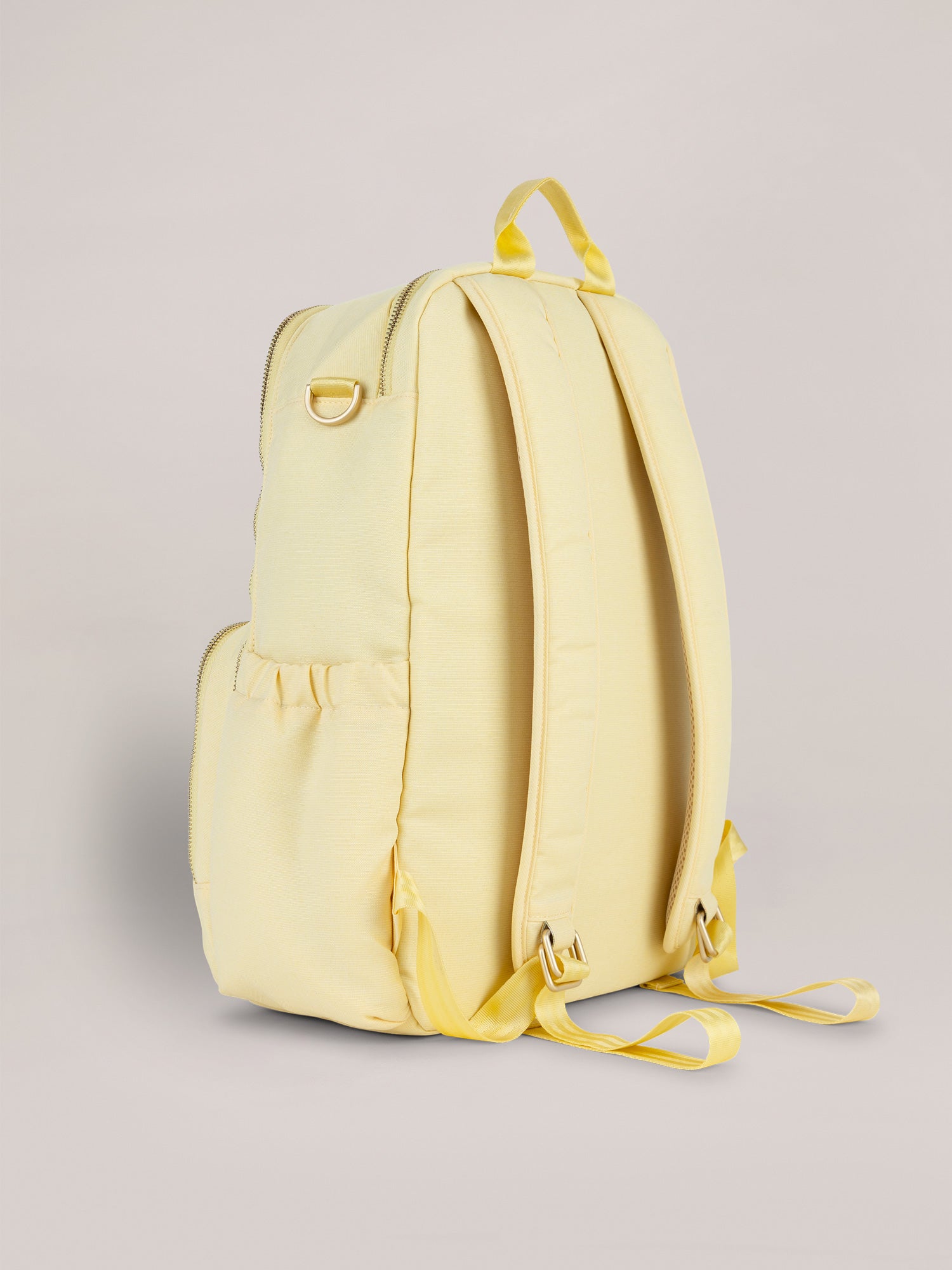 Light Yellow Zealous Backpack Diaper Bag Three Quarter Angle Back View