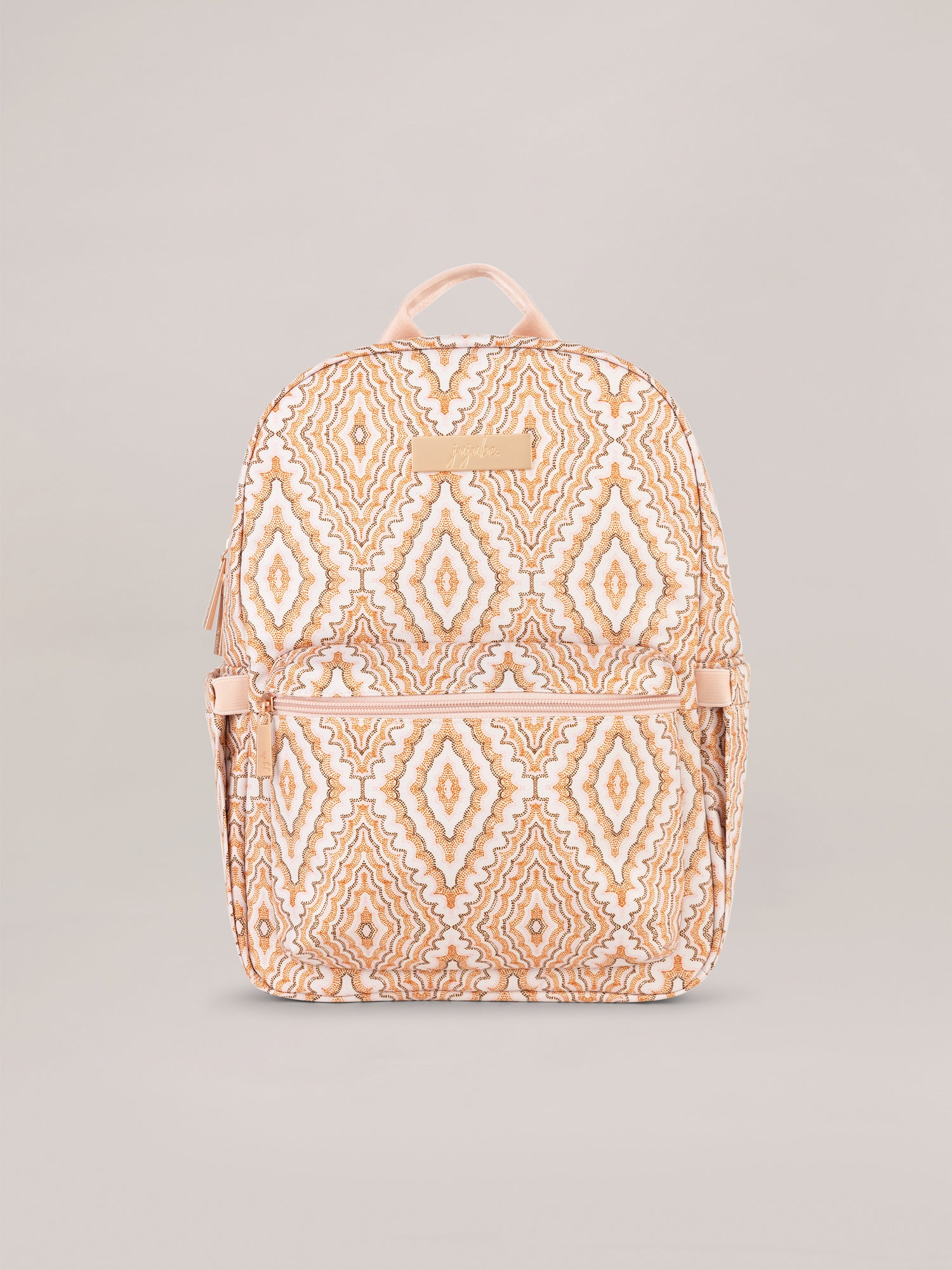 Pink, Orange and Brown Dotted Diamond Pattern Midi Backpack Front View