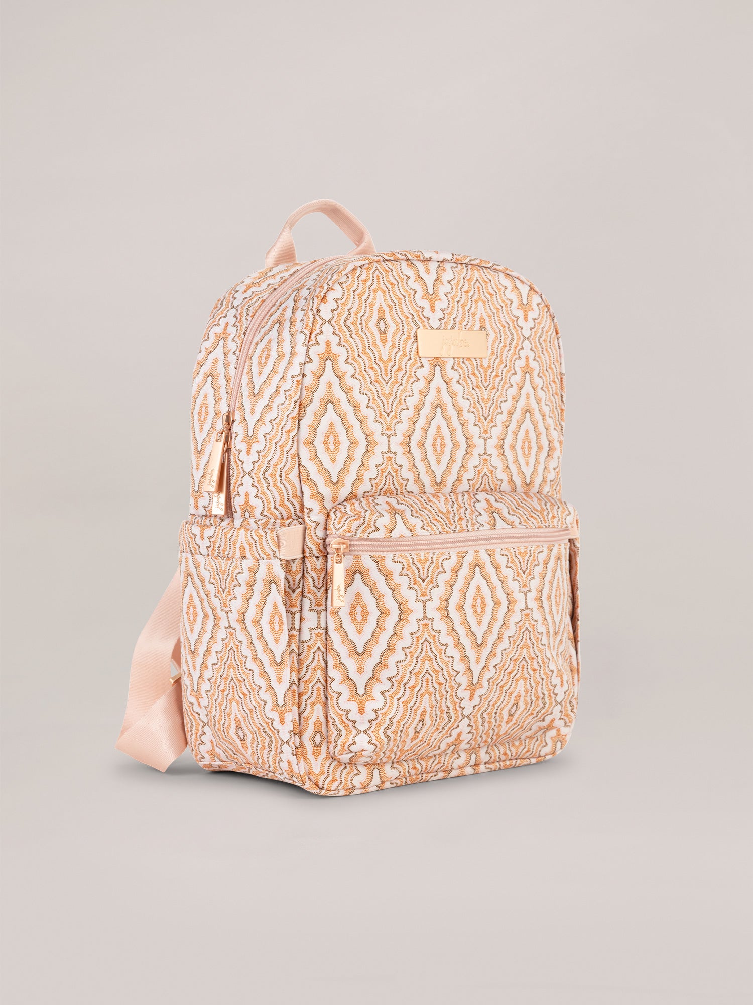 Pink, Orange and Brown Dotted Diamond Pattern Midi Backpack Three Quarter Angle View