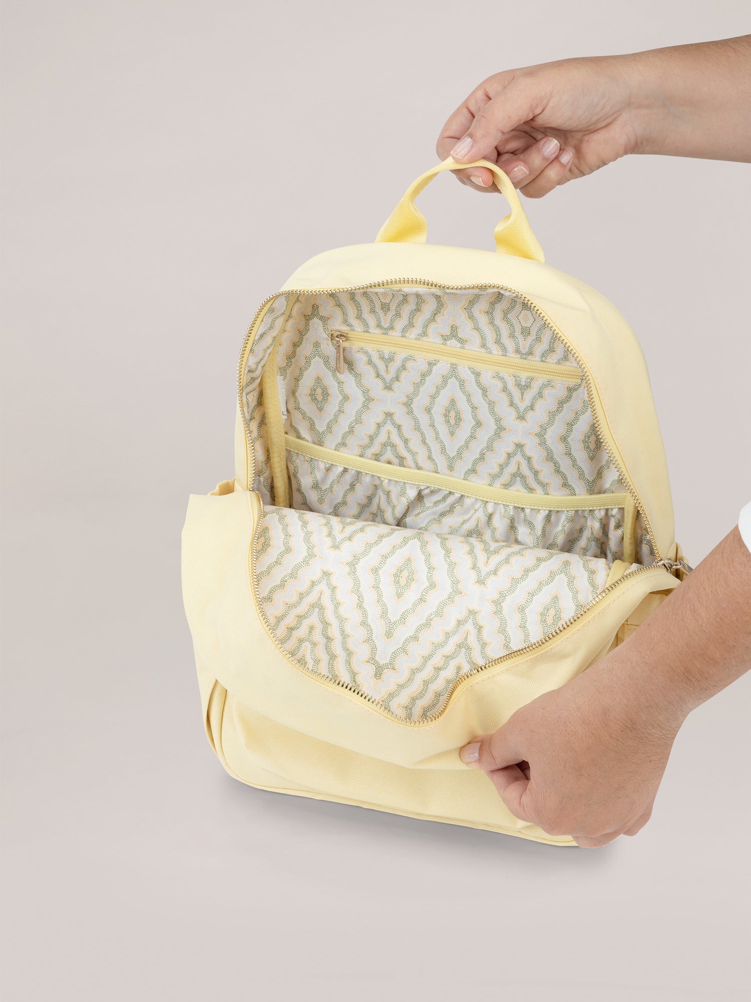 Light Yellow Midi Backpack Quarter Angle Open View