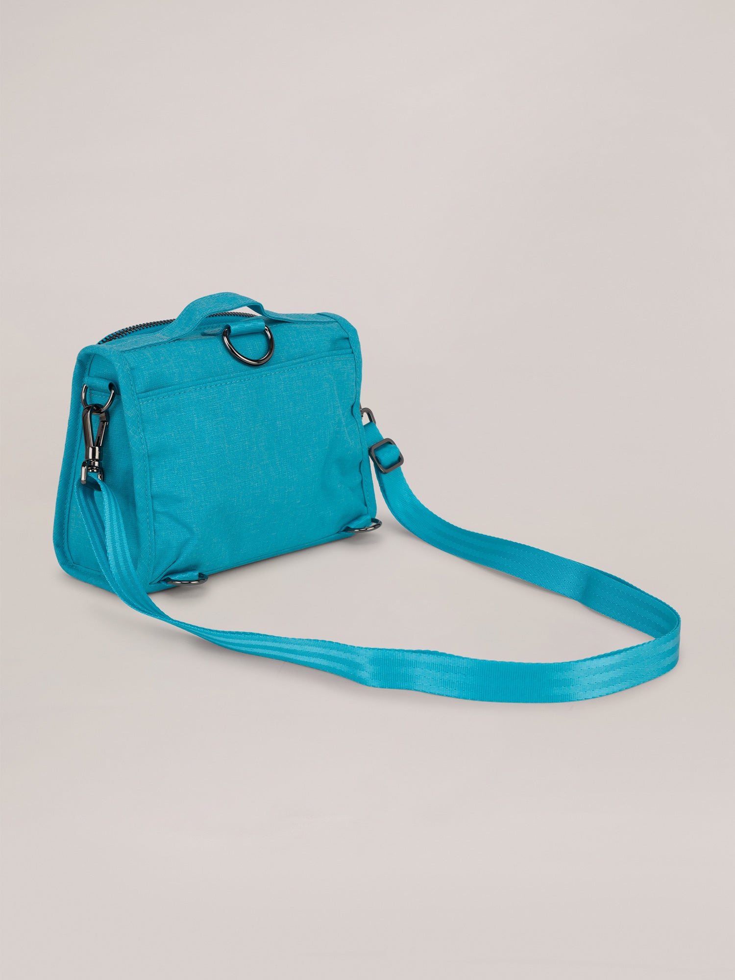 Bright Blue Mini B.F.F. Crossbody Bag Quarter Angle Back View with Strap