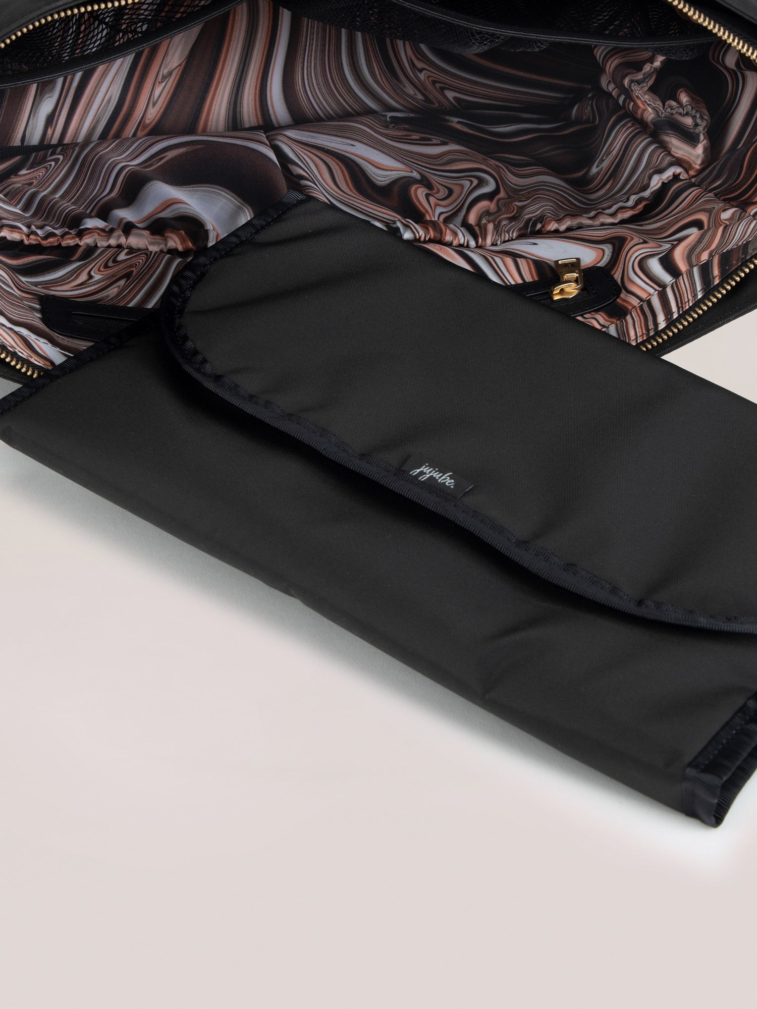 Black Eco Tote Bag Changing Pad and Interior VIew
