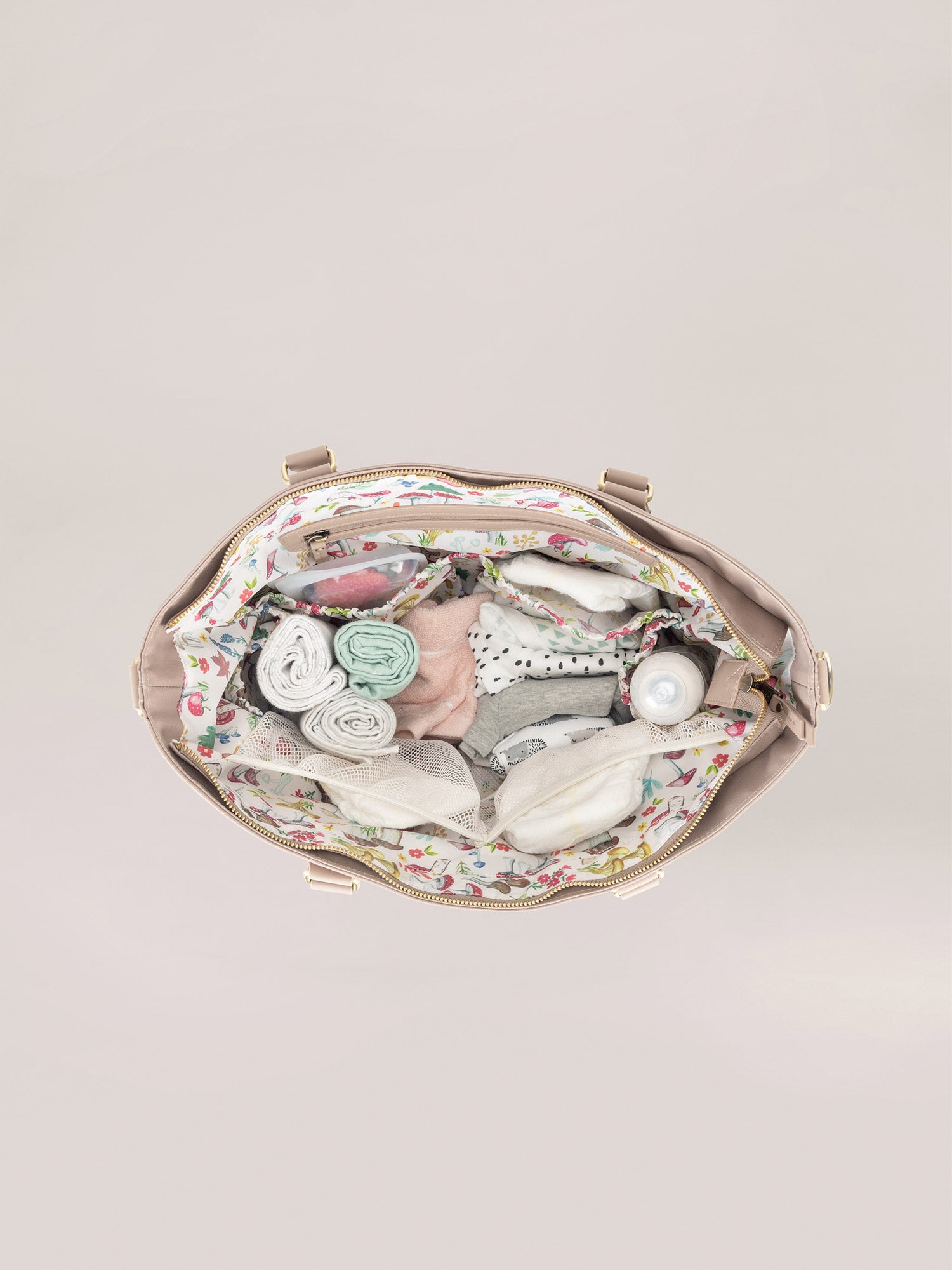 Taupe Eco Tote Bag Top Down Interior Packed View