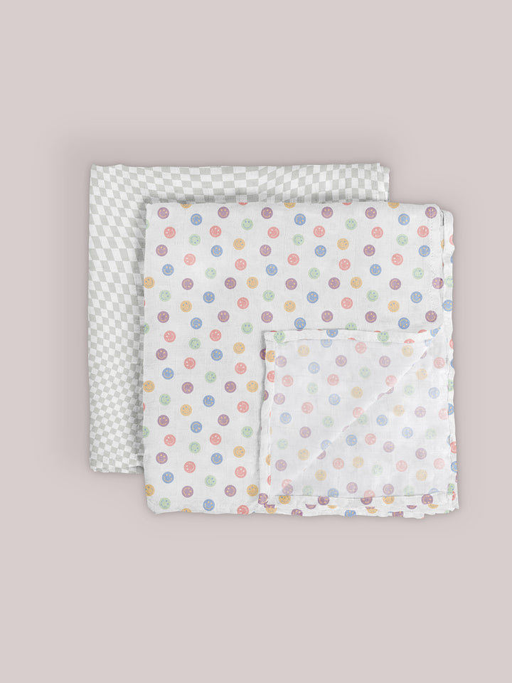 2-Pack Square Swaddle Blanket Set - Happy Baby Vibes