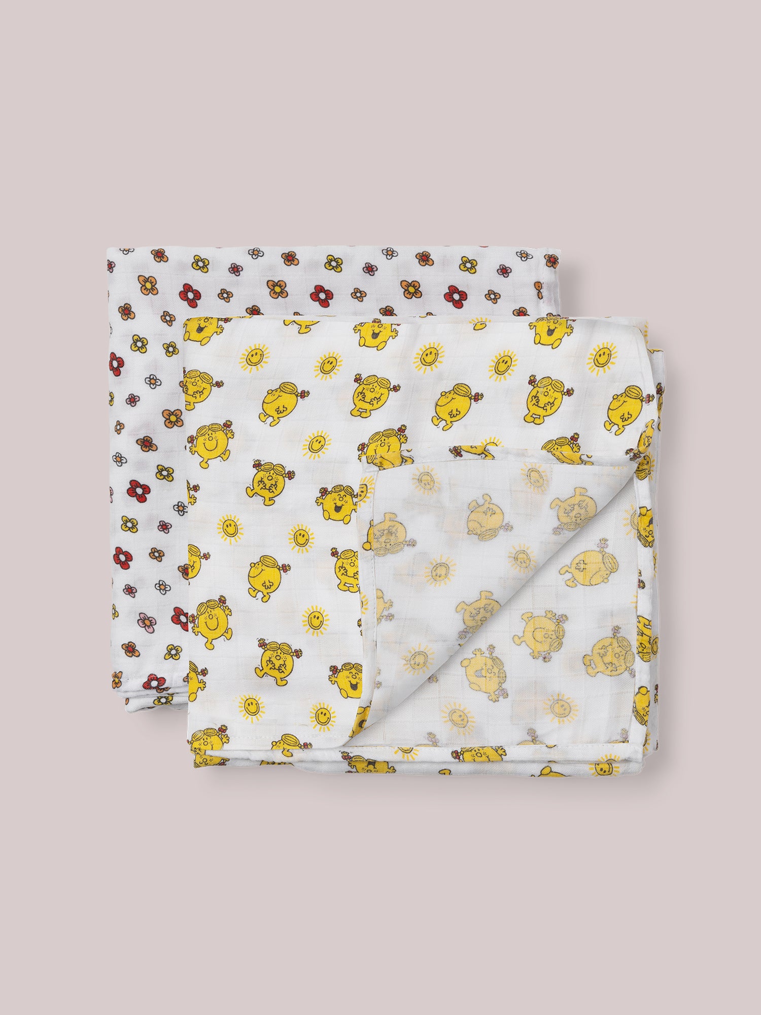 Little Miss SUnshine Swaddle Blanket set of two flat lay