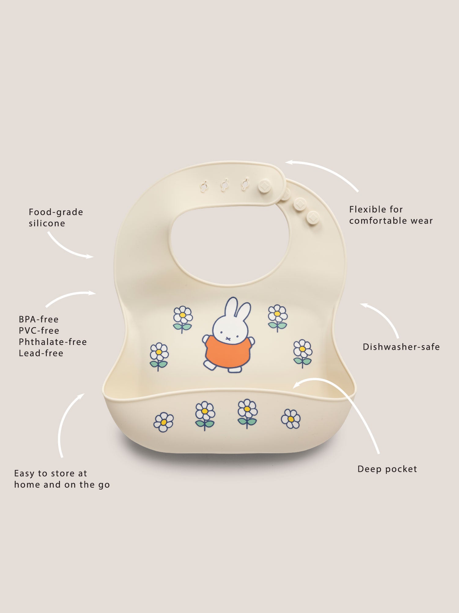 Miffy Flower Fields Silicone Bib - Eggshell