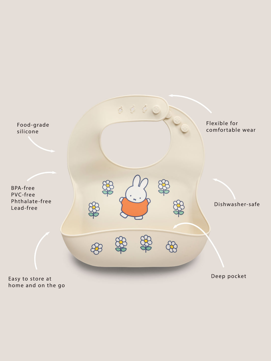 Miffy Flower Fields Silicone Bib - Eggshell