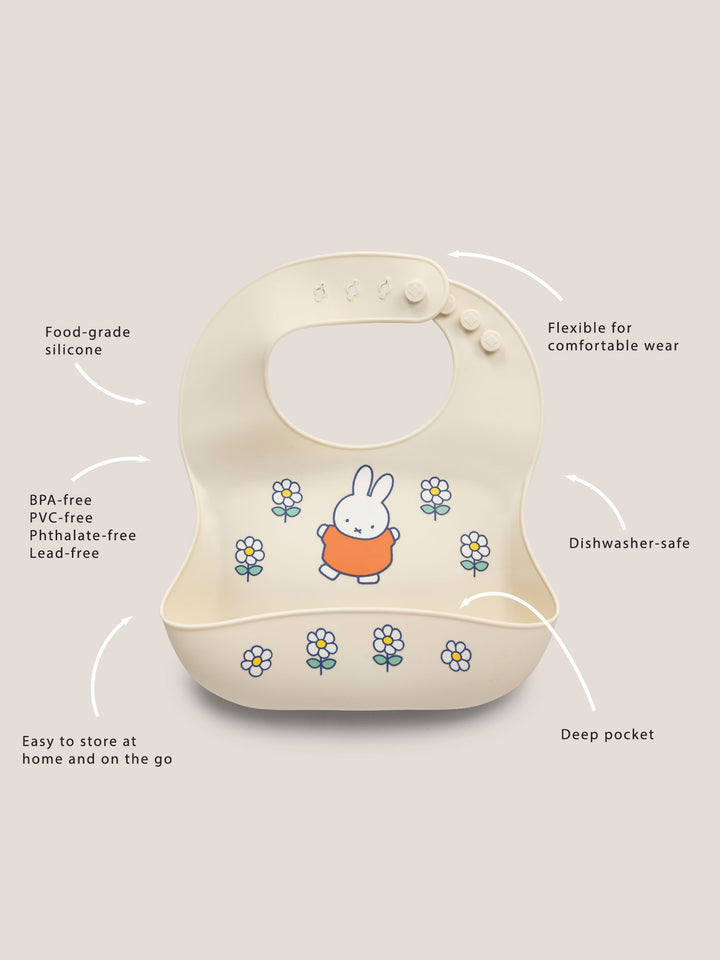 Miffy Flower Fields Silicone Bib - Eggshell