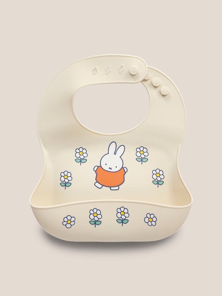 Miffy Flower Fields Silicone Bib - Eggshell