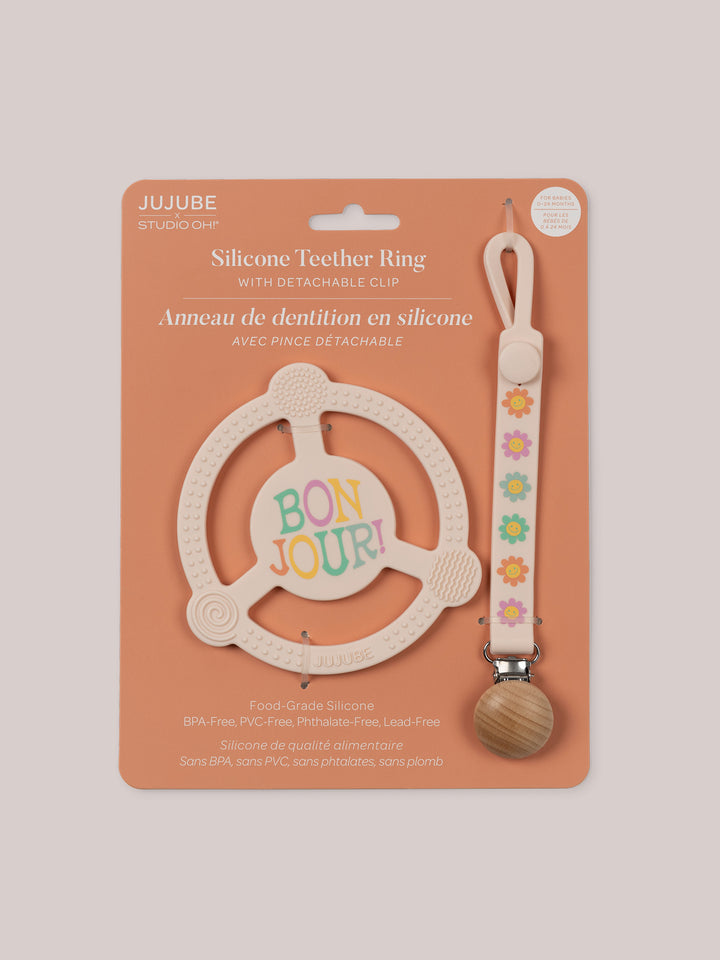 Silicone Teether Ring &amp; Detachable Clip - Bonjour Bébé