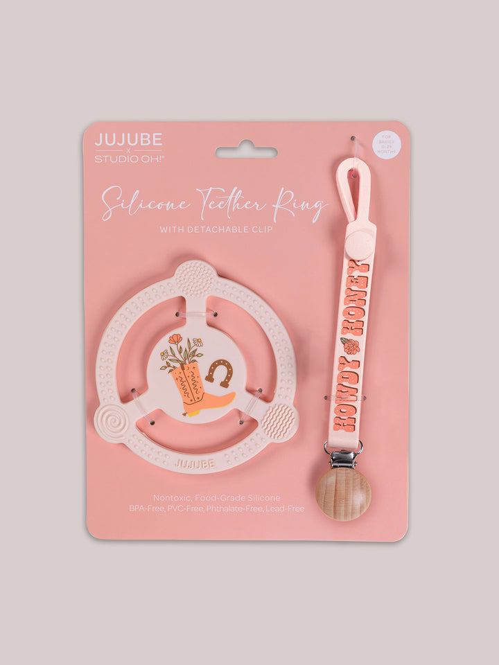 Silicone Teether Ring &amp; Detachable Clip - Bloomin&