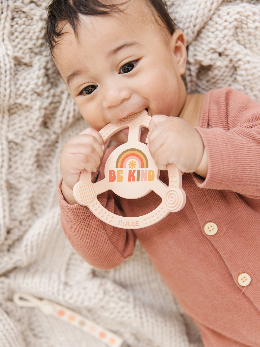 Silicone Teether Ring &amp; Detachable Clip - Be Kind Rainbows