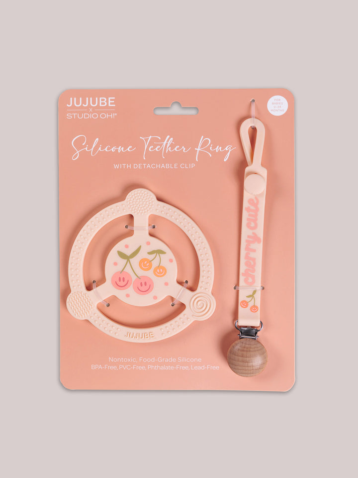Silicone Teether Ring &amp; Detachable Clip - Cherry Cute by Doodle By Meg