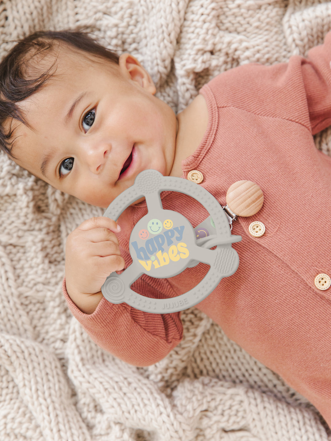 Silicone Teether Ring &amp; Detachable Clip - Happy Baby Vibes