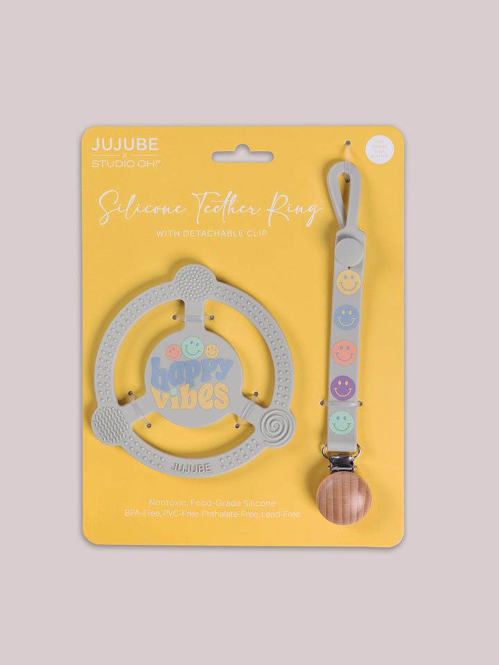 Silicone Teether Ring &amp; Detachable Clip - Happy Baby Vibes