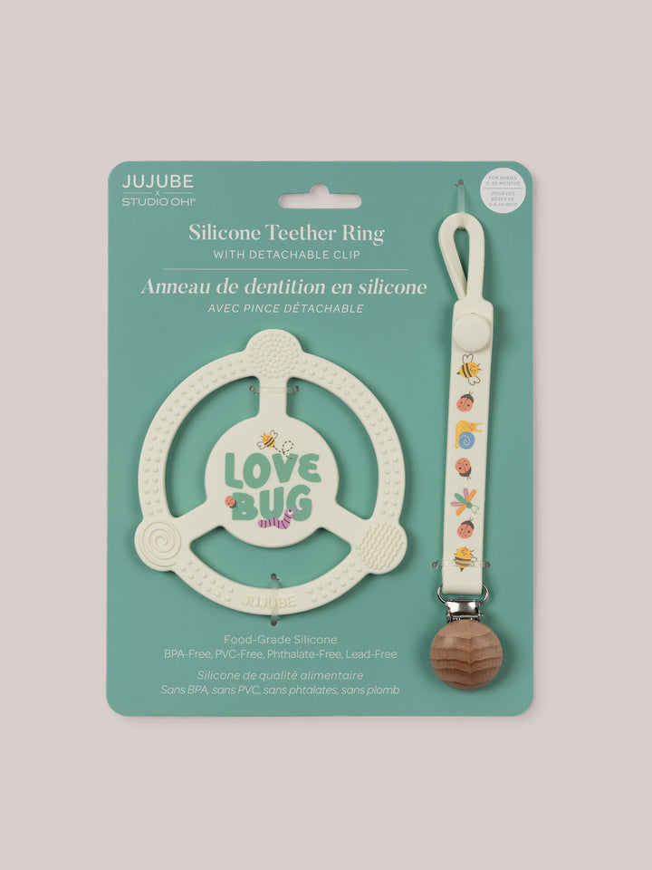 Silicone Teether Ring &amp; Detachable Clip - Love Bug