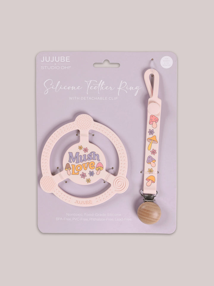 Silicone Teether Ring &amp; Detachable Clip - Mushy Love