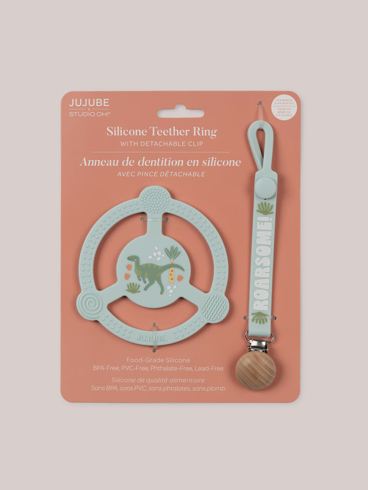 Silicone Teether Ring &amp; Detachable Clip - Roarsome