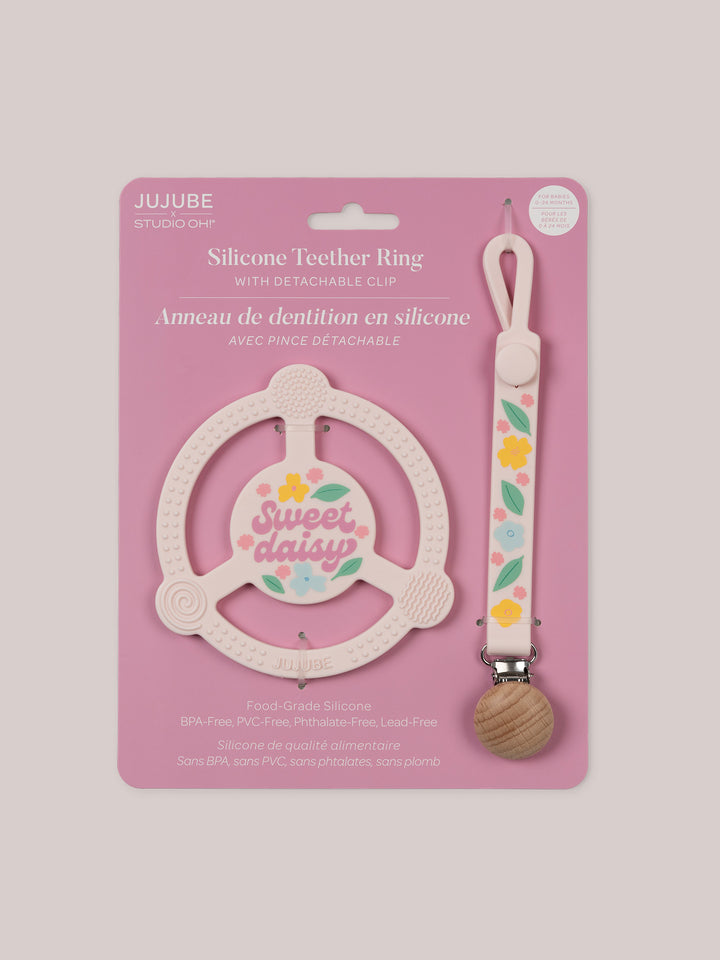 Silicone Teether Ring &amp; Detachable Clip - Sweet Daisy
