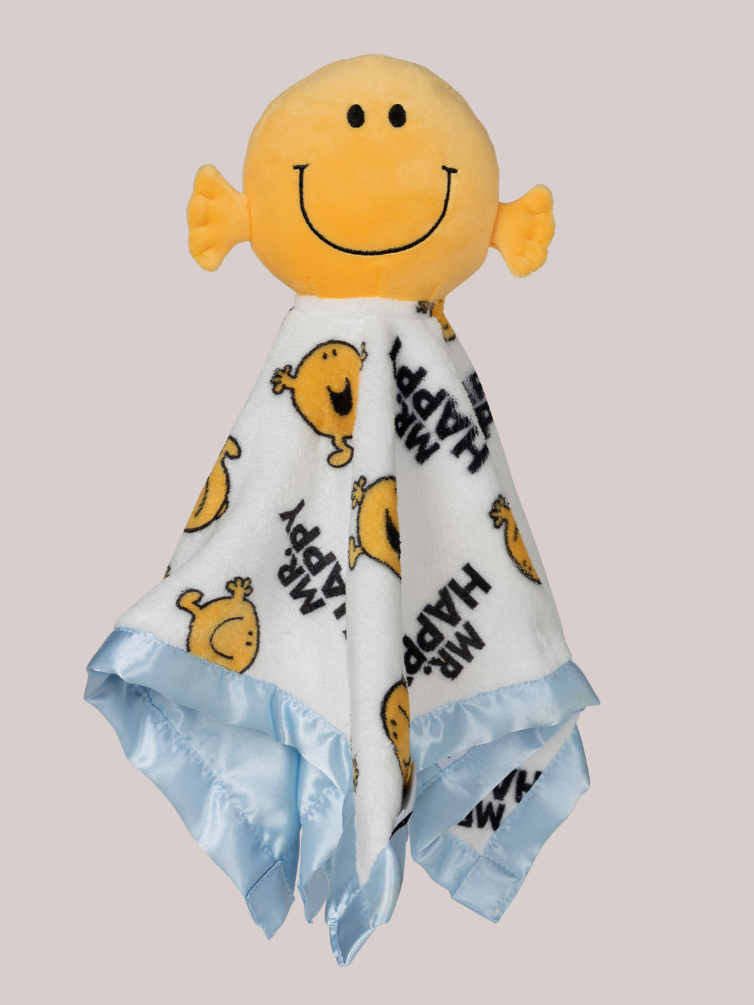 Mr. Happy security blanket flat lat with mr. happy plush on top
