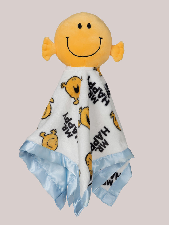 Mr. Happy security blanket flat lat with mr. happy plush on top