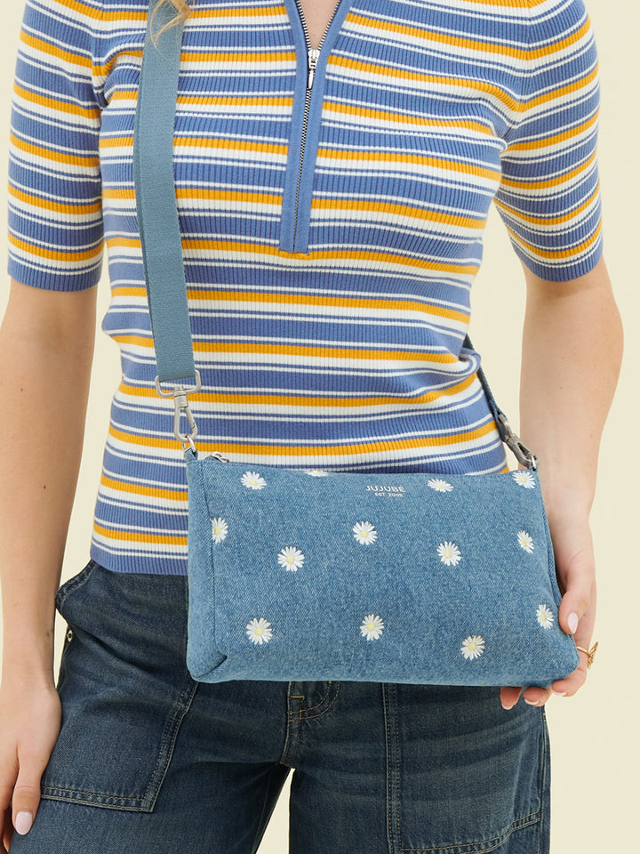 3-piece Pouch Clutch Purse Set - Denim &amp; Daisies