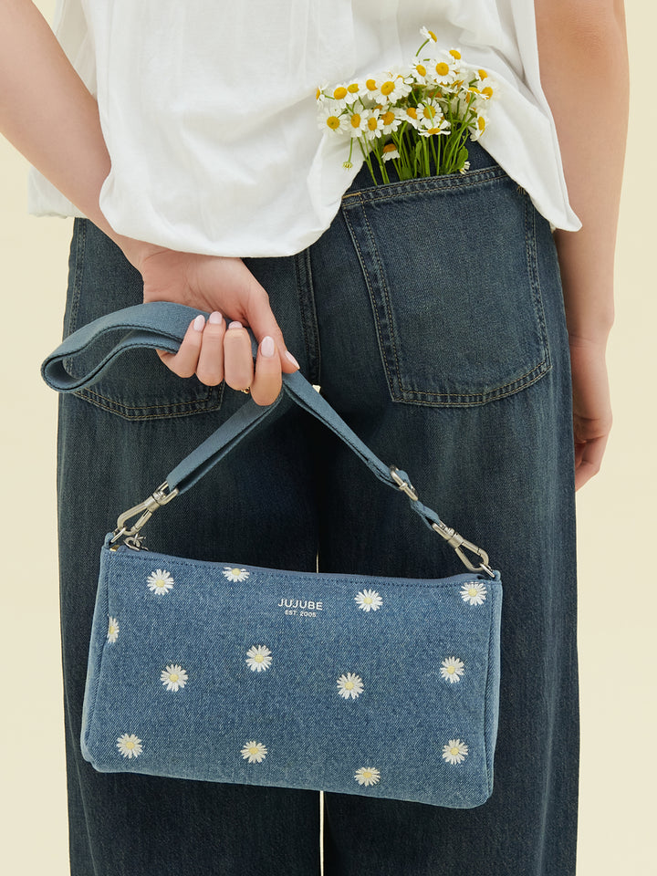 3-piece Pouch Clutch Purse Set - Denim &amp; Daisies