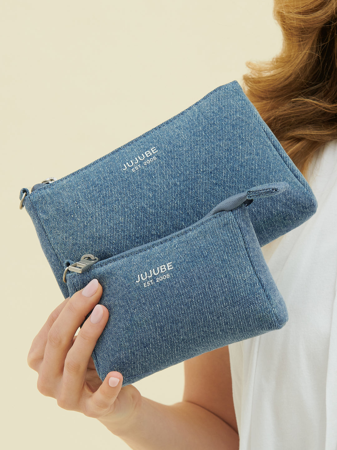 3-piece Pouch Clutch Purse Set - Denim &amp; Daisies