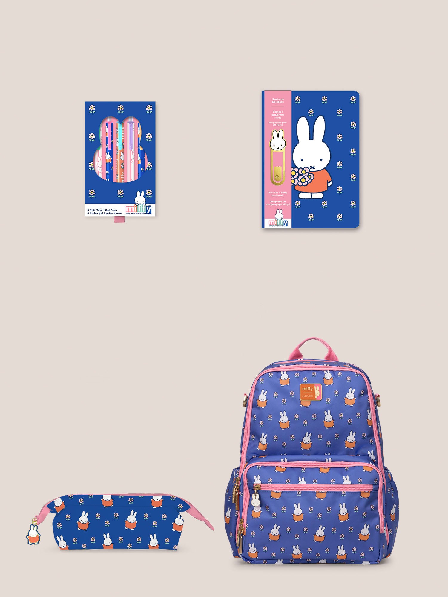 Miffy Flower Fields Zealous + Hardcover Notebook + Gel Pen Set + Pencil Pouch Bundle