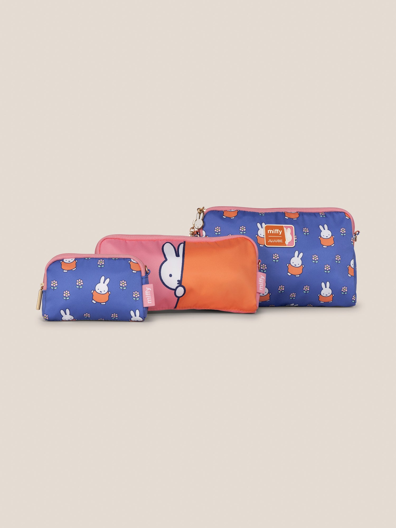Miffy Flower Fields Be Set 3-Piece Pouch Set - Blue & Orange