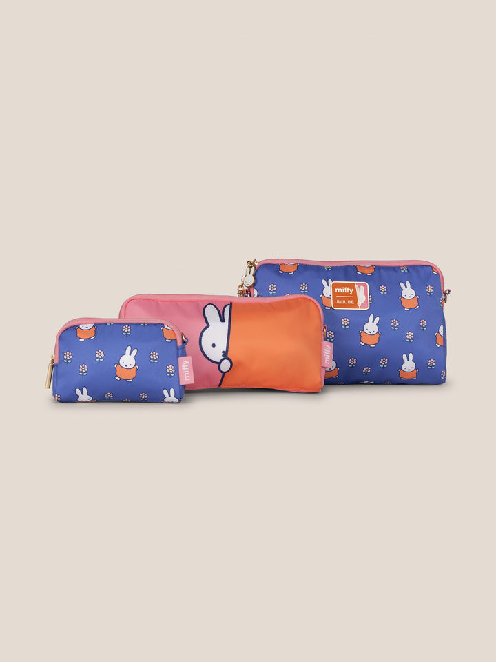 Miffy Flower Fields Be Set 3-Piece Pouch Set - Blue &amp; Orange
