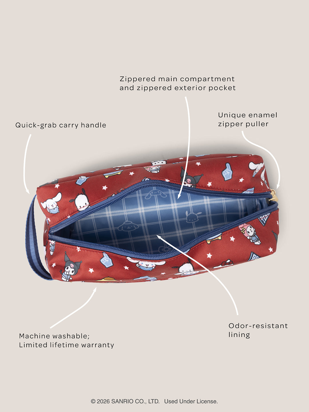 Hello Kitty® × JuJuBe Varsity Be Dapper Toiletry Cosmetic Bag – Red and Navy
