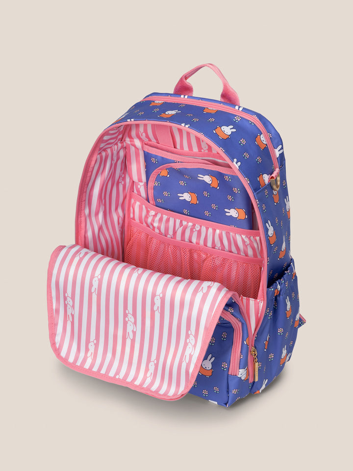 Miffy Flower Fields Zealous Diaper Bag Backpack - Blue &amp; Orange