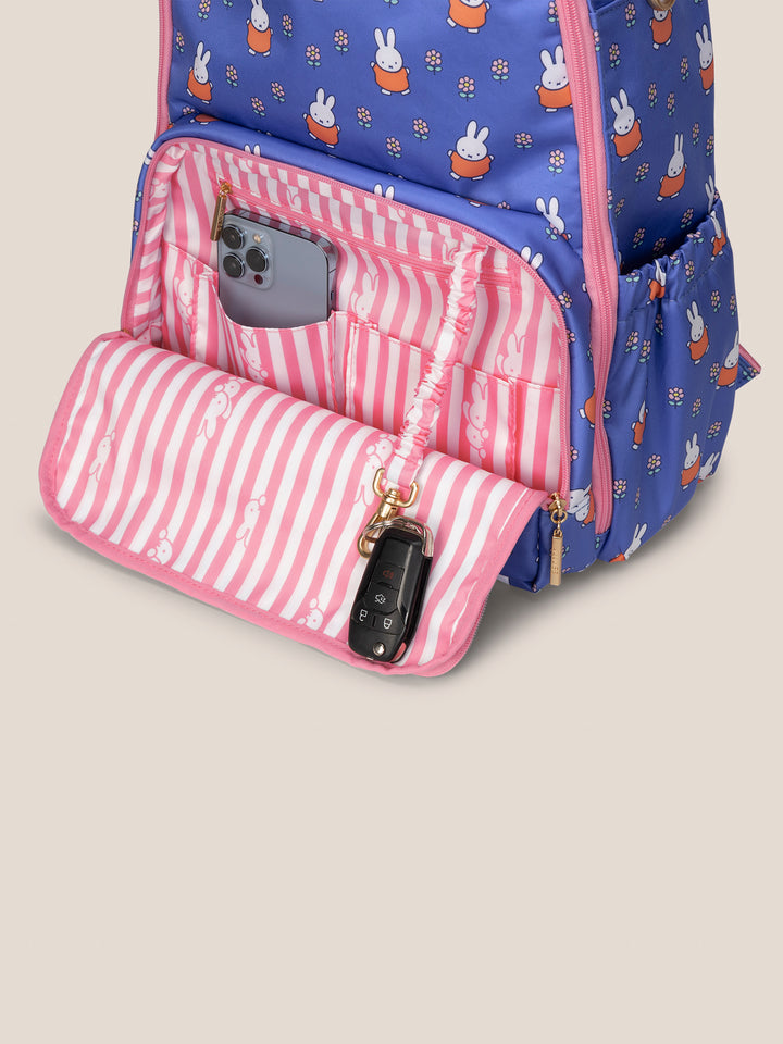 Miffy Flower Fields Zealous Diaper Bag Backpack - Blue &amp; Orange