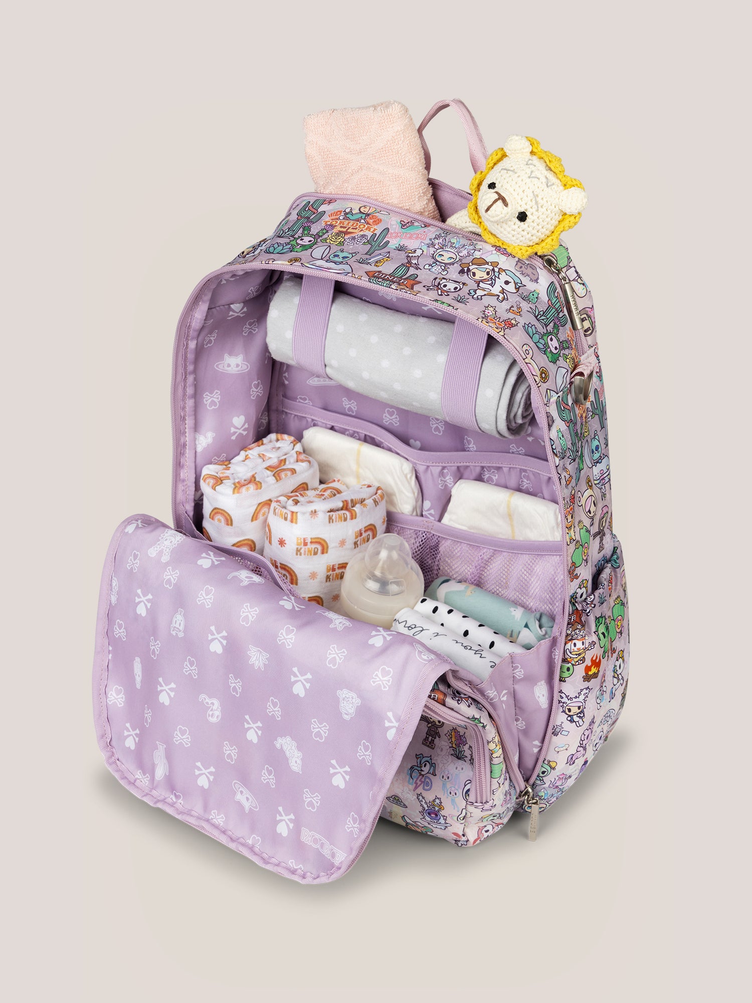 Zealous Backpack Cosmic Desert Open Front with Baby items Inside
