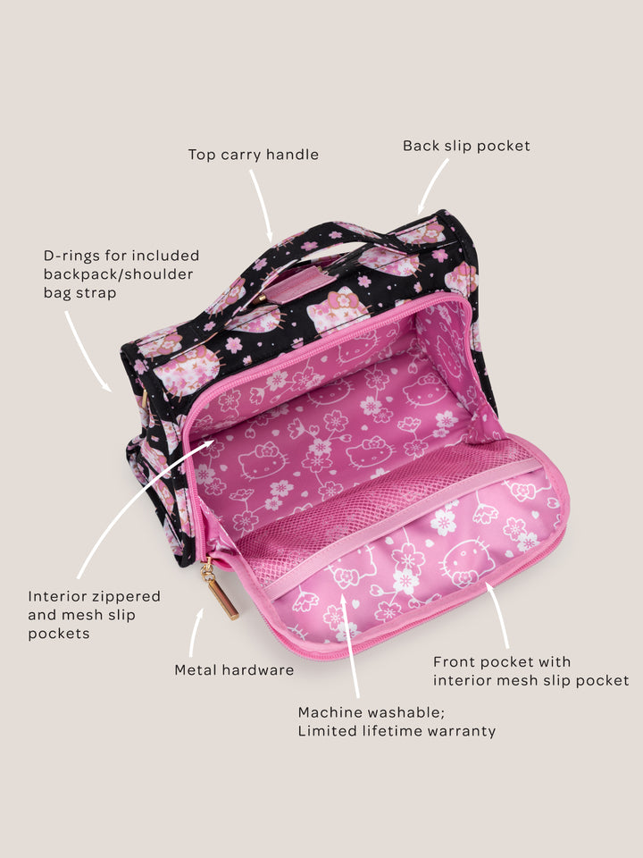 Hello Kitty® × JuJuBe Cherry Blossoms Bestie Small Messenger Handbag, Backpack — Black and Pink