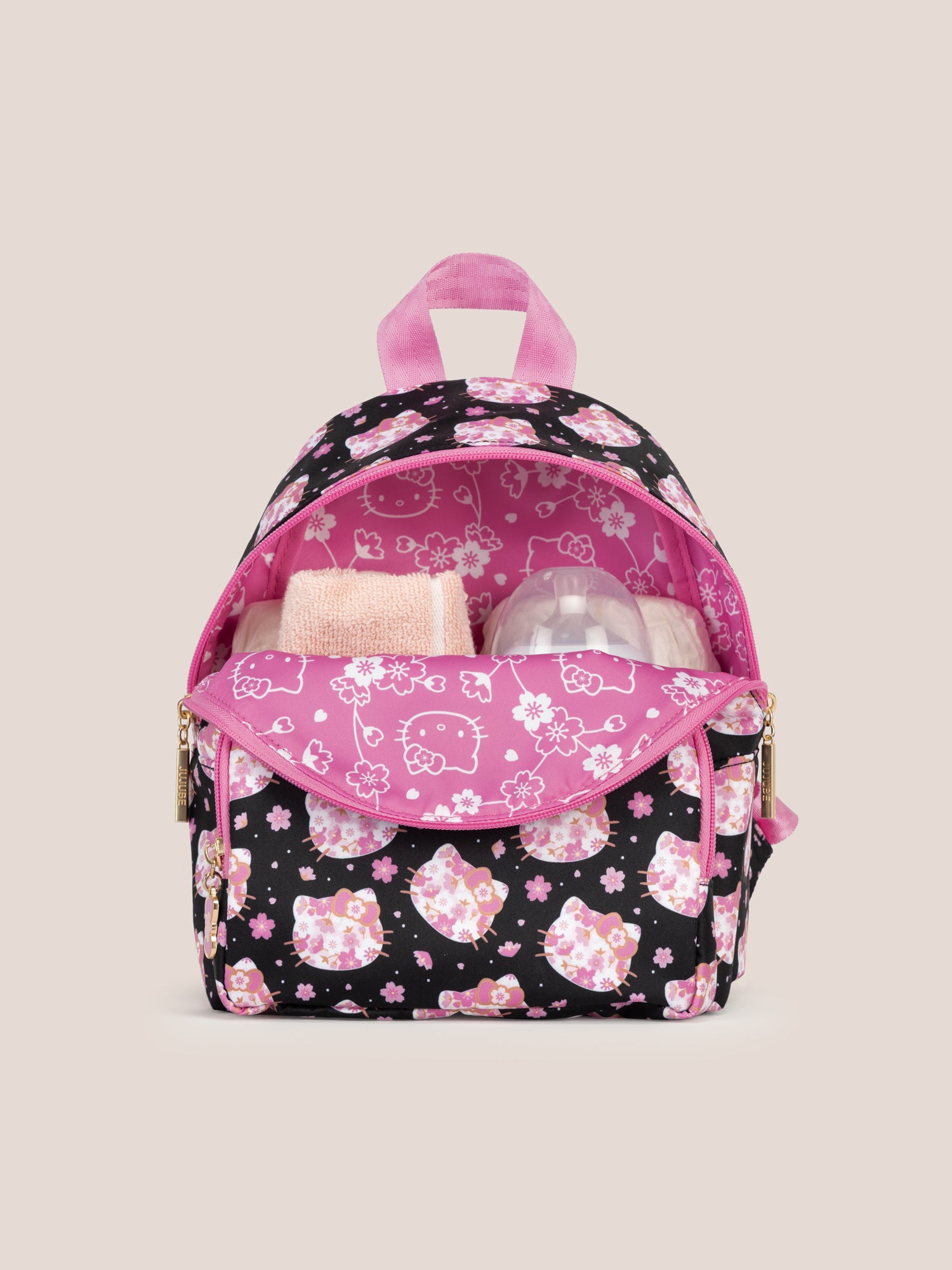 Hello Kitty® × JuJuBe Cherry Blossoms Everyday Mini Small Diaper Bag Backpack – Black and Pink