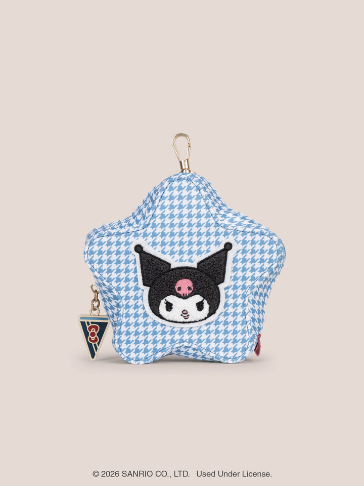 Hello Kitty® × JuJuBe Varsity Star Mini Bag Clip-on Pouch Accessory – Light Blue Houndstooth Featuring Kuromi