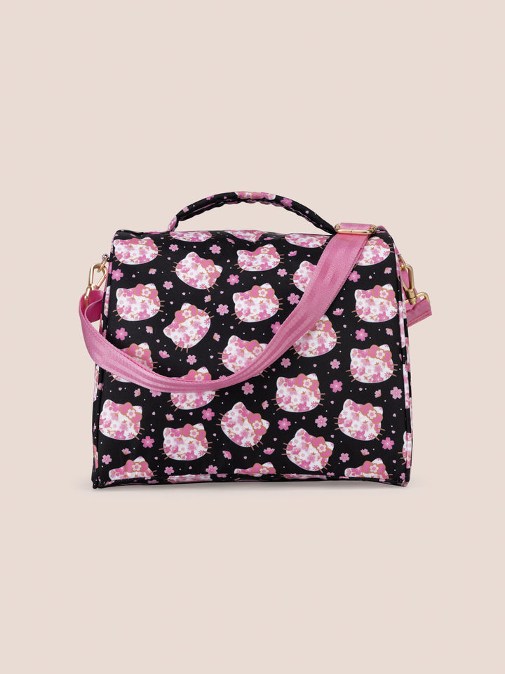 Hello Kitty® × JuJuBe Cherry Blossoms Insulated Bottle Bag – Black and Pink