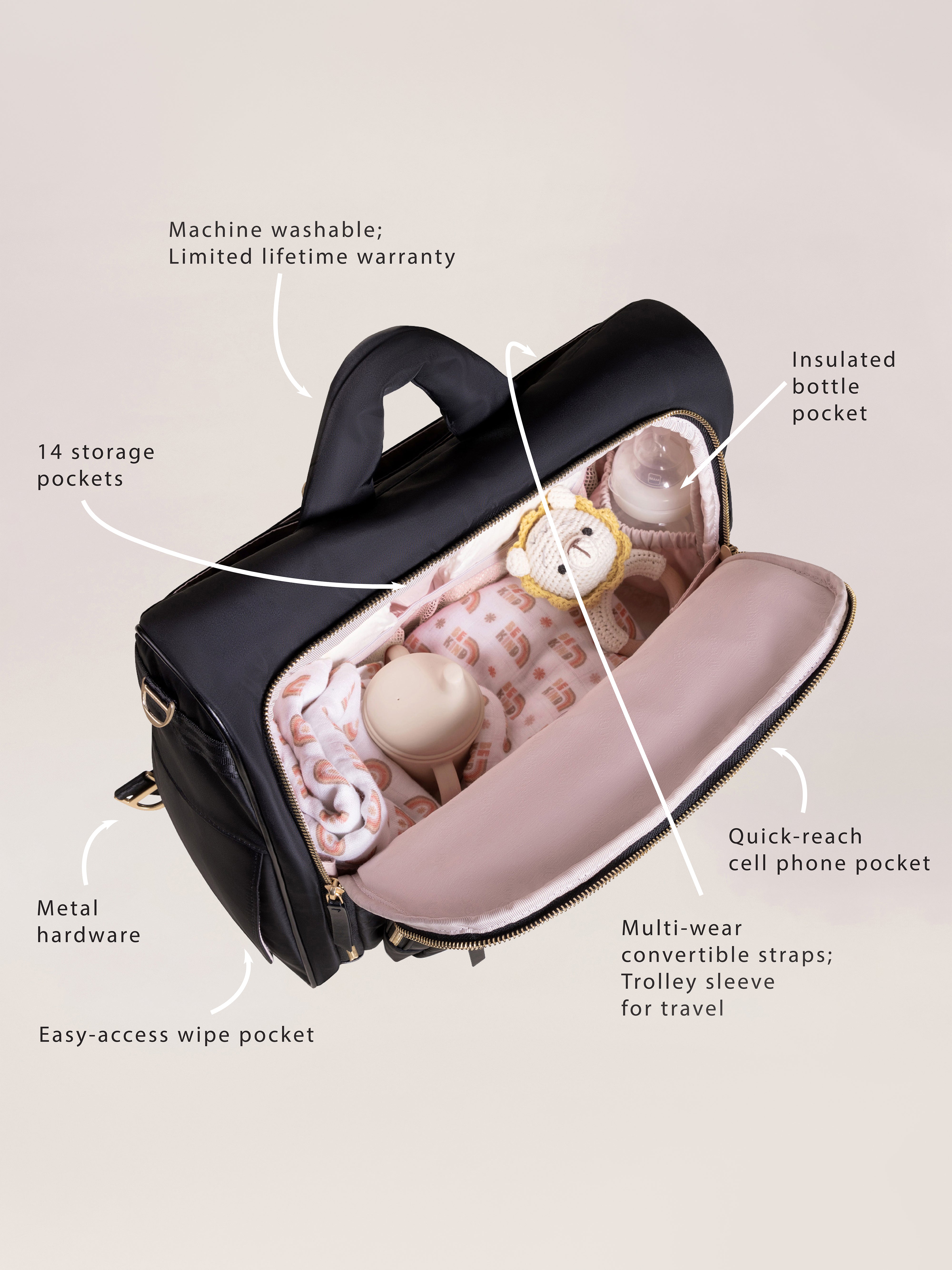 JuJuBe Signature Satchel Washable Diaper Bag Black