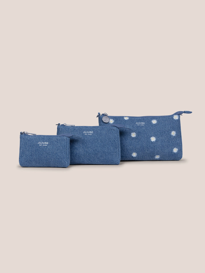 3-piece Pouch Clutch Purse Set - Denim &amp; Daisies