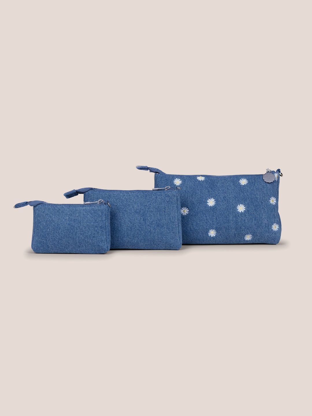 3-piece Pouch Clutch Purse Set - Denim &amp; Daisies