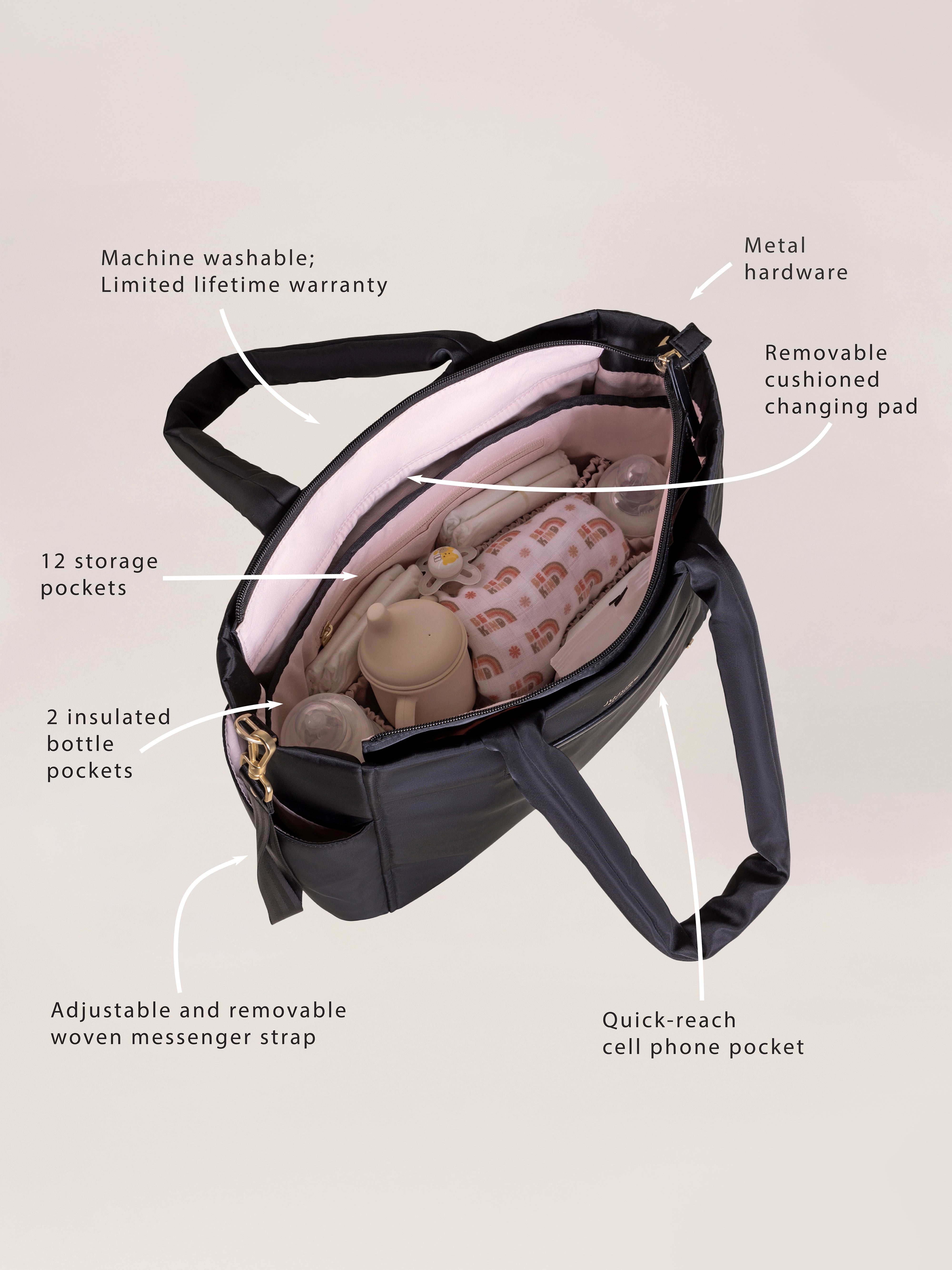 JuJuBe Signature Large Utility-Strap Tote Diaper Bag Black