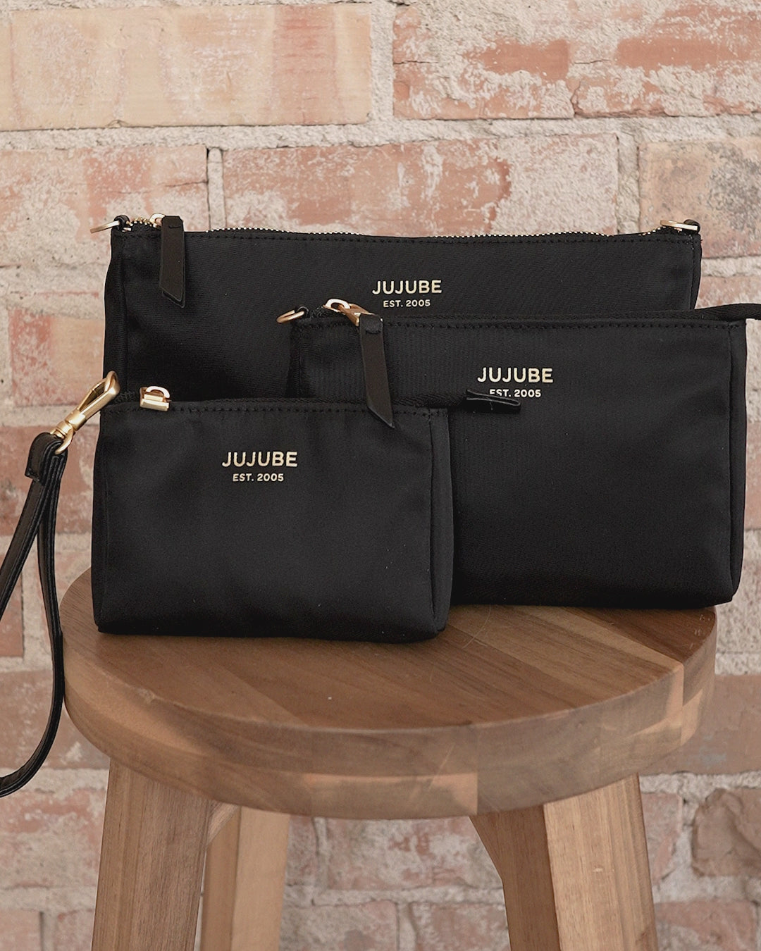 3-Piece Pouch Clutch Purse Set - Black